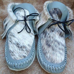 Hair on Hide Moccasins-Grey Brindle